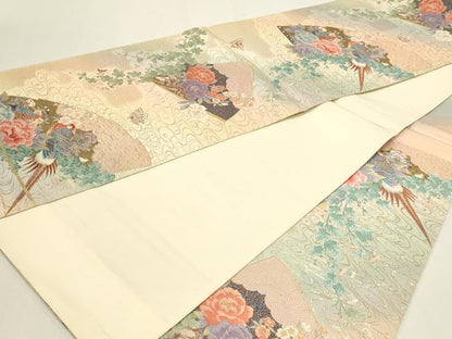 平和屋本店▼六通柄袋帯　唐織　九百錦　花鳥華飛鶴　本金二重箔　正絹　逸品　DABI4969sf