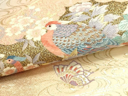 平和屋本店▼六通柄袋帯　唐織　九百錦　花鳥華飛鶴　本金二重箔　正絹　逸品　DABI4969sf