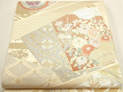 平和屋本店▼六通柄袋帯　唐織　九百錦　飛鶴花文　純金箔　正絹　逸品　DABI4970sf