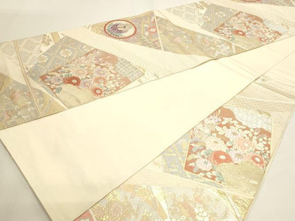 平和屋本店▼六通柄袋帯　唐織　九百錦　飛鶴花文　純金箔　正絹　逸品　DABI4970sf