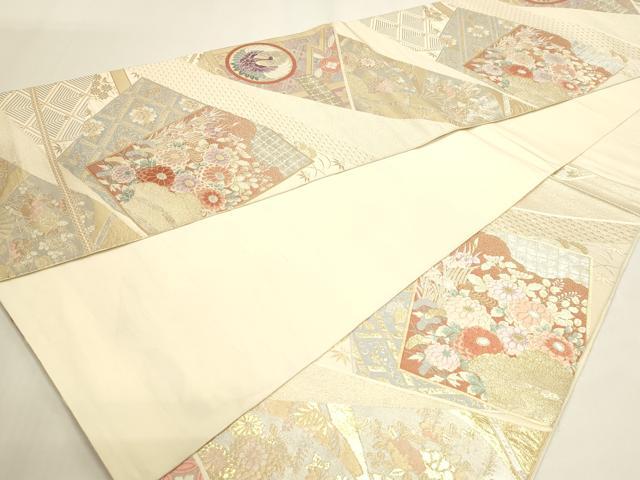 平和屋本店▼六通柄袋帯　唐織　九百錦　飛鶴花文　純金箔　正絹　逸品　DABI4970sf