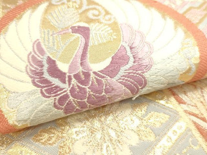 平和屋本店▼六通柄袋帯　唐織　九百錦　飛鶴花文　純金箔　正絹　逸品　DABI4970sf