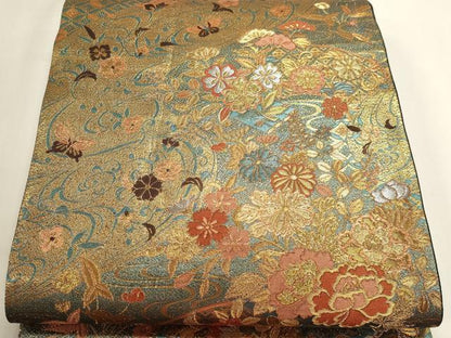平和屋本店▼六通柄袋帯　古代彫金紋　本金箔二重　正絹　逸品　DABI4973sf