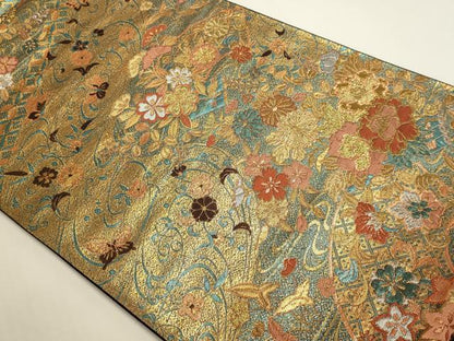 平和屋本店▼六通柄袋帯　古代彫金紋　本金箔二重　正絹　逸品　DABI4973sf
