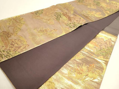 平和屋本店▼六通柄袋帯　風景文　純金箔　正絹　逸品　DABI4976sf