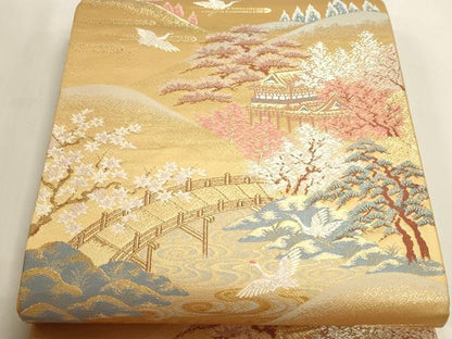 平和屋本店▼六通柄袋帯　古都山景文　本金二重箔　正絹　逸品　DABI4978sf