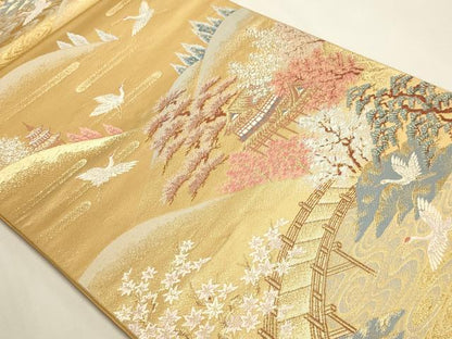 平和屋本店▼六通柄袋帯　古都山景文　本金二重箔　正絹　逸品　DABI4978sf