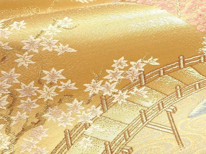 平和屋本店▼六通柄袋帯　古都山景文　本金二重箔　正絹　逸品　DABI4978sf