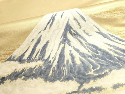 平和屋本店▼「美しいキモノ」お馴染みのメーカー となみ織物 日本画家 大野藤三郎 六通柄袋帯 富士山 本金箔 反端付き 正絹  DABI4980sf