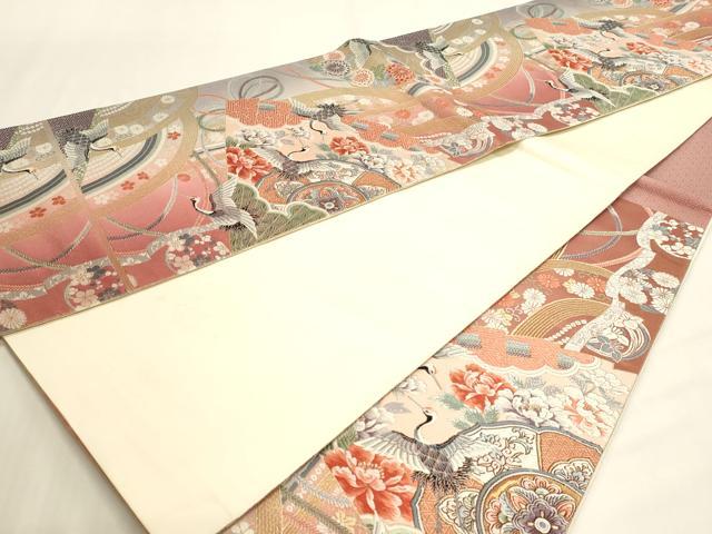平和屋本店▼六通柄袋帯　唐織　九百錦　桧扇舞鶴文　24ｋ本金箔　正絹　逸品　DABI4981sf