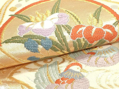 平和屋本店▼六通柄袋帯　唐織　花蝶丸文　弐拾四金二重織　正絹　逸品　DABI4982sf