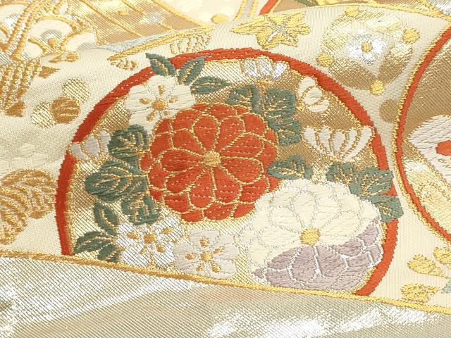 平和屋本店▼六通柄袋帯　唐織　花蝶丸文　弐拾四金二重織　正絹　逸品　DABI4982sf