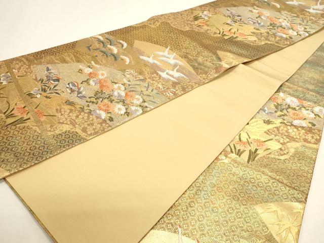 平和屋本店▼六通柄袋帯　扇面鴛鴦文　本金二重箔　正絹　逸品　DABI4984sf