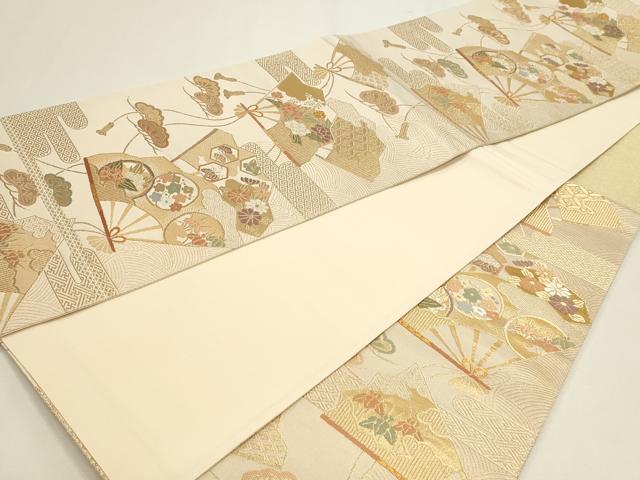 平和屋本店▼六通柄袋帯　扇面草花文　本金箔二重織　正絹　逸品　DABI4985sf