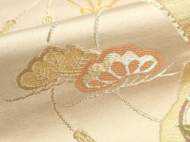 平和屋本店▼六通柄袋帯　扇面草花文　本金箔二重織　正絹　逸品　DABI4985sf