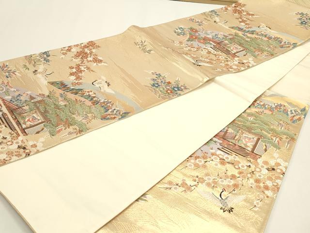 平和屋本店▼六通柄袋帯　松寿秀花文　本金糸　正絹　逸品　DABI4987sf