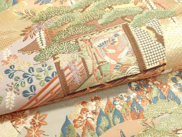 平和屋本店▼六通柄袋帯　松寿秀花文　本金糸　正絹　逸品　DABI4987sf