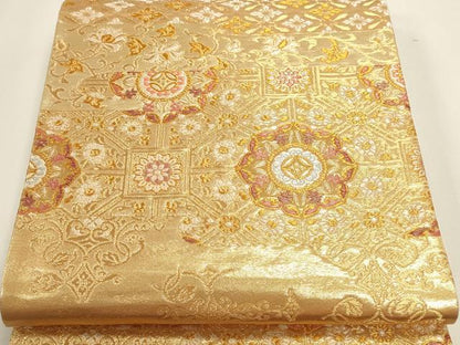 平和屋本店▼六通柄袋帯　正倉院花文　純金二重箔　正絹　逸品　DABI4991sf