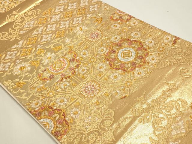 平和屋本店▼六通柄袋帯　正倉院花文　純金二重箔　正絹　逸品　DABI4991sf
