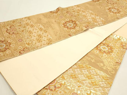 平和屋本店▼六通柄袋帯　正倉院花文　純金二重箔　正絹　逸品　DABI4991sf