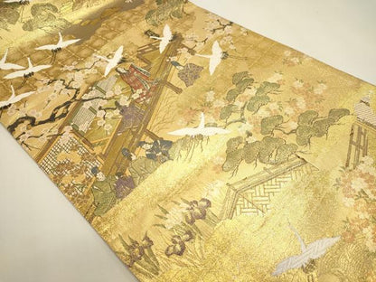 平和屋本店▼全通全景柄袋帯　源氏物語絵巻　本金箔　正絹　逸品　DABI4992sf