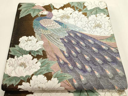 平和屋本店▼六通柄袋帯　九百錦　美容孔雀文　24ｋ純金箔錦　正絹　逸品　DABI4996sf