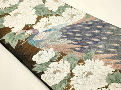 平和屋本店▼六通柄袋帯　九百錦　美容孔雀文　24ｋ純金箔錦　正絹　逸品　DABI4996sf