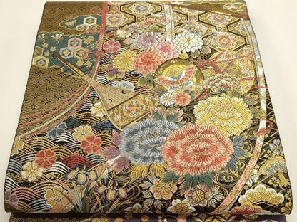 平和屋本店▼六通柄袋帯　唐織　雲取几帳絢麗文　本金箔　正絹　逸品　DABI4998sf