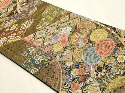 平和屋本店▼六通柄袋帯　唐織　雲取几帳絢麗文　本金箔　正絹　逸品　DABI4998sf
