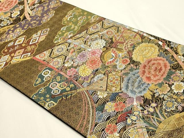 平和屋本店▼六通柄袋帯　唐織　雲取几帳絢麗文　本金箔　正絹　逸品　DABI4998sf