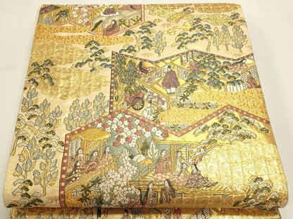 平和屋本店▼六通柄袋帯　人物風景文　本金箔　正絹　逸品　DABI5000sf