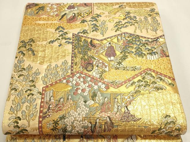平和屋本店▼六通柄袋帯　人物風景文　本金箔　正絹　逸品　DABI5000sf