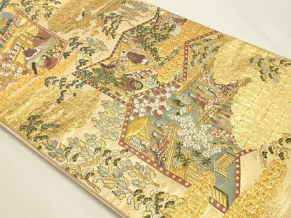 平和屋本店▼六通柄袋帯　人物風景文　本金箔　正絹　逸品　DABI5000sf