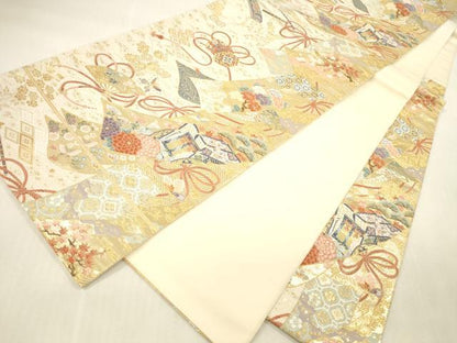 平和屋本店▼六通柄袋帯　唐織　舞蝶御所車鼓花文　九百錦　本金箔　正絹　逸品　DABI5001op