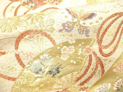 平和屋本店▼六通柄袋帯　唐織　舞蝶御所車鼓花文　九百錦　本金箔　正絹　逸品　DABI5001op