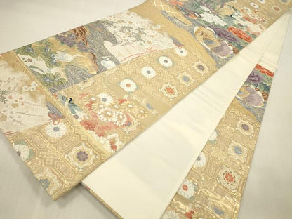 平和屋本店▼六通柄袋帯　唐織　白鷺　シラサギ　鴛鴦花文　純金箔　正絹　逸品　DABI5003op