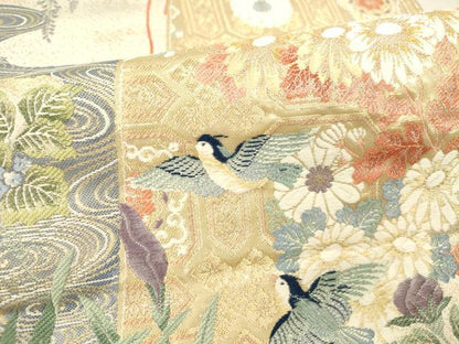平和屋本店▼六通柄袋帯　唐織　白鷺　シラサギ　鴛鴦花文　純金箔　正絹　逸品　DABI5003op