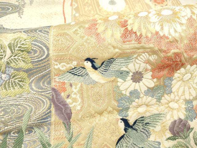 平和屋本店▼六通柄袋帯　唐織　白鷺　シラサギ　鴛鴦花文　純金箔　正絹　逸品　DABI5003op