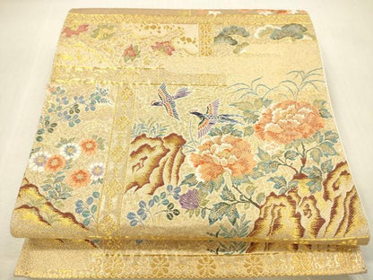 平和屋本店▼六通柄袋帯　唐織　鳳凰花文　漆本金箔九百錦　正絹　逸品　DABI5005op
