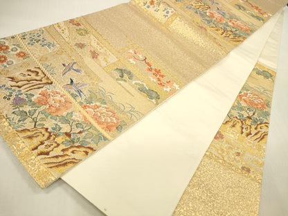 平和屋本店▼六通柄袋帯　唐織　鳳凰花文　漆本金箔九百錦　正絹　逸品　DABI5005op