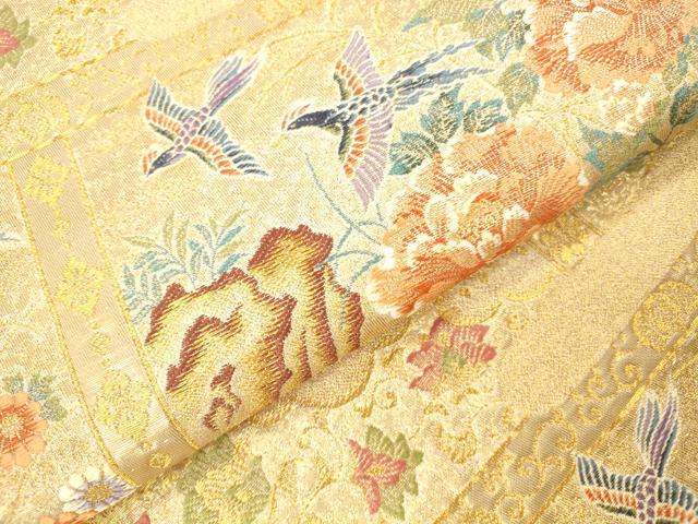 平和屋本店▼六通柄袋帯　唐織　鳳凰花文　漆本金箔九百錦　正絹　逸品　DABI5005op