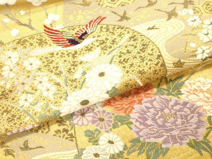 平和屋本店▼六通柄袋帯　花鳥風景文　深金箔　二拾四金二重箔　正絹　逸品　DABI5007op