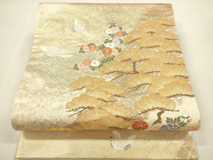 平和屋本店▼六通柄袋帯　唐織　飛鶴花文　松涛瑞鳥文　本金箔　正絹　逸品　DABI5008op