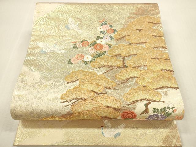 平和屋本店▼六通柄袋帯　唐織　飛鶴花文　松涛瑞鳥文　本金箔　正絹　逸品　DABI5008op