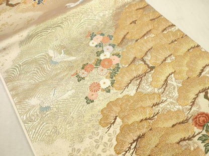 平和屋本店▼六通柄袋帯　唐織　飛鶴花文　松涛瑞鳥文　本金箔　正絹　逸品　DABI5008op