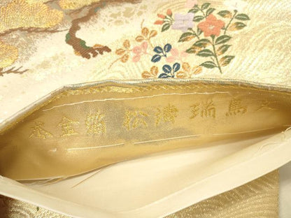 平和屋本店▼六通柄袋帯　唐織　飛鶴花文　松涛瑞鳥文　本金箔　正絹　逸品　DABI5008op