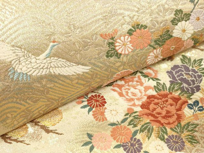 平和屋本店▼六通柄袋帯　唐織　飛鶴花文　松涛瑞鳥文　本金箔　正絹　逸品　DABI5008op