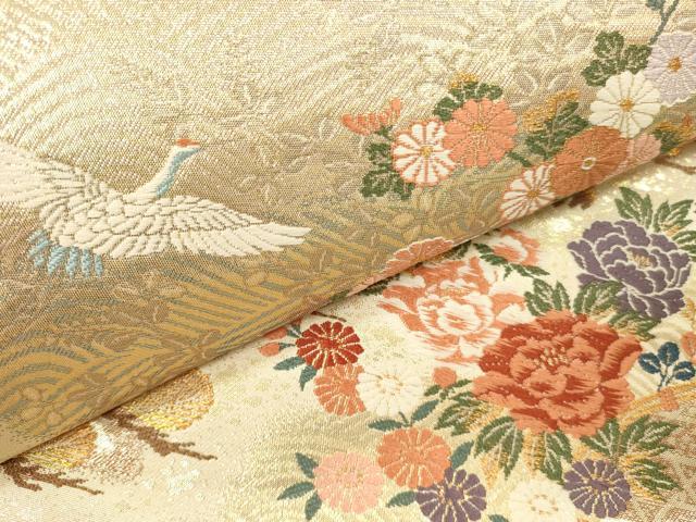 平和屋本店▼六通柄袋帯　唐織　飛鶴花文　松涛瑞鳥文　本金箔　正絹　逸品　DABI5008op