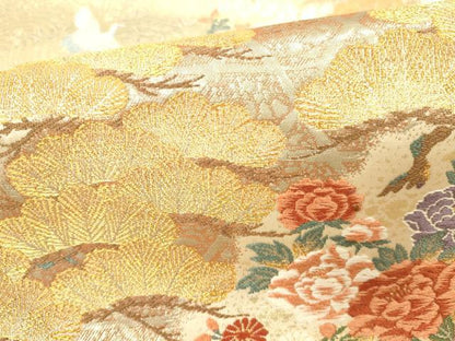 平和屋本店▼六通柄袋帯　唐織　飛鶴花文　松涛瑞鳥文　本金箔　正絹　逸品　DABI5008op