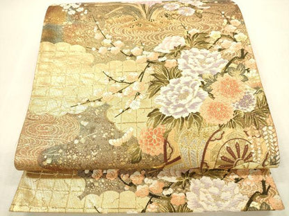 平和屋本店▼六通柄袋帯　唐織　流水花車文　本金二重箔　正絹　逸品　DABI5015op